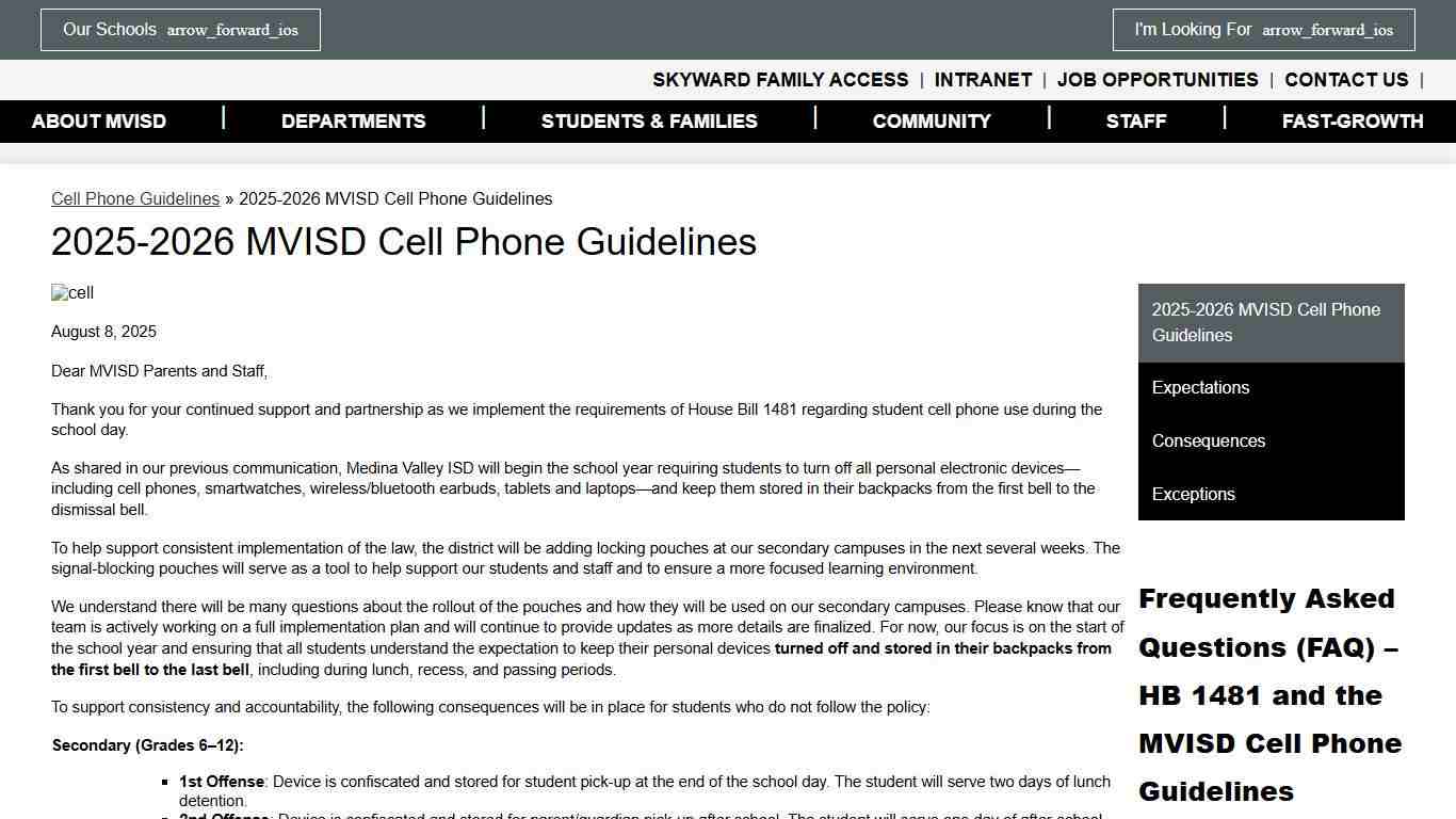 2025-2026 MVISD Cell Phone Guidelines – Cell Phone Guidelines – Medina Valley Independent School District